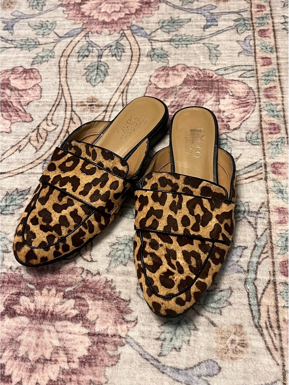 Franco Sarto Leopard Print Leather Upper Slip-On Loafers Size 7.5M